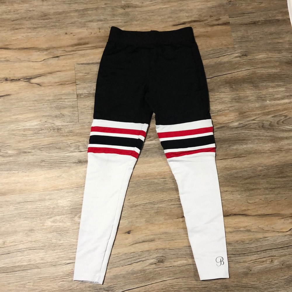 Bombshell Sportswear Black White Red Striped Leggings